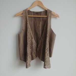 100% real leather taupe tan brown open front vest Medium
